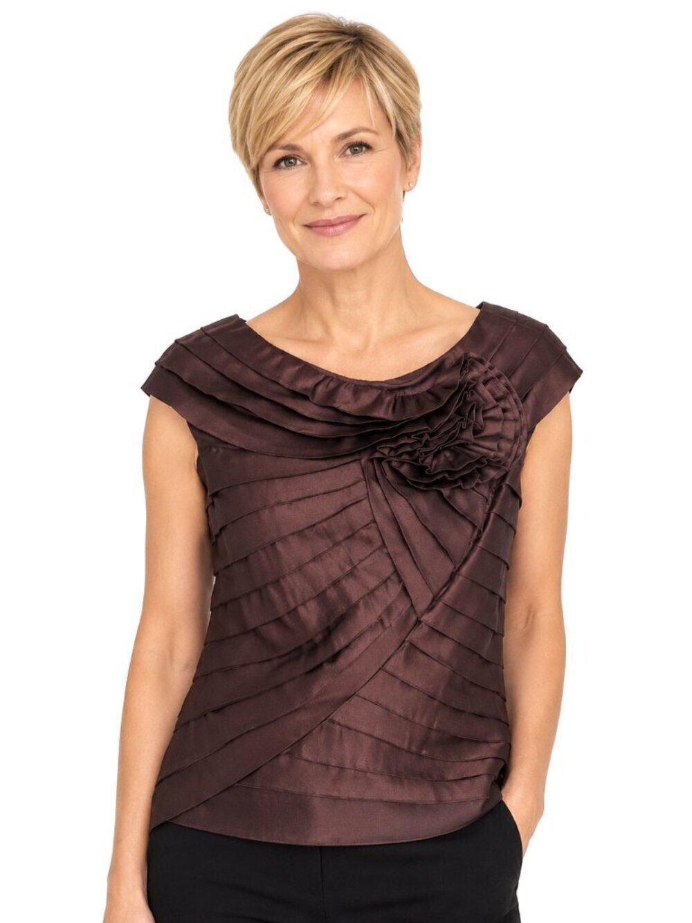 Tadashi Collection Brown Tiered Cap Sleeve Top NWT